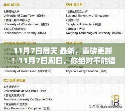 11月7日周日最新重磅资讯,绝不容错过的最新消息!