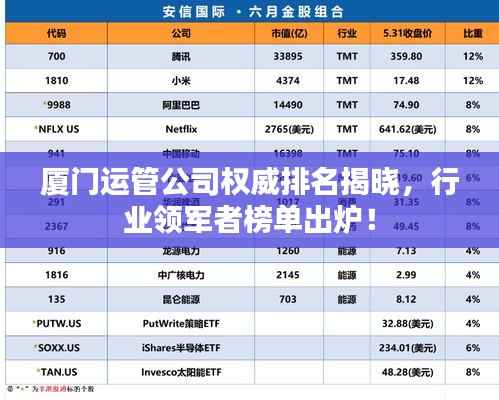 厦门运管公司权威排名揭晓,行业领军者榜单出炉!